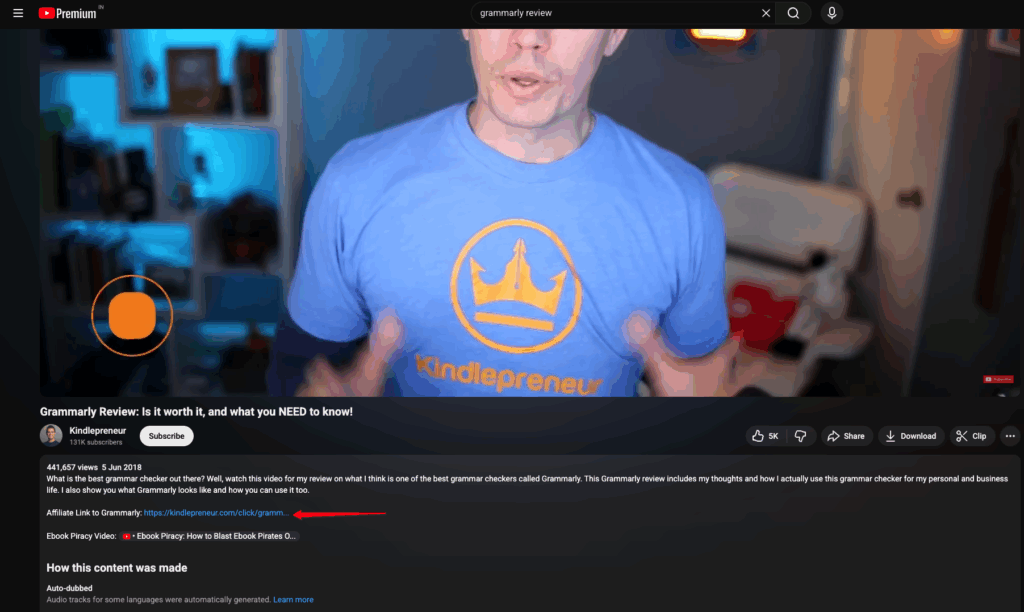 Affiliate youtube description link