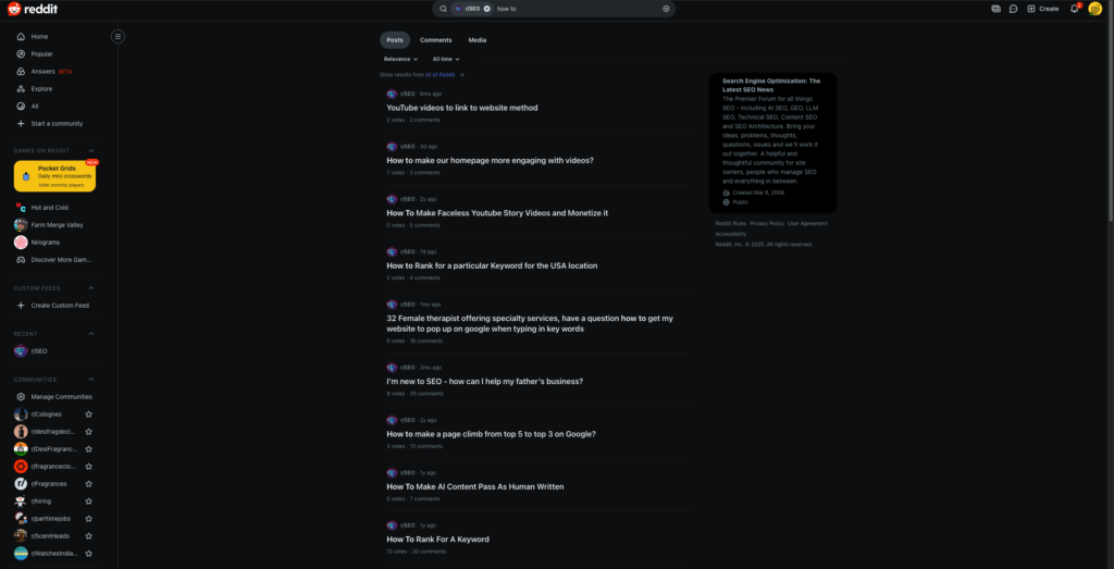 online community reddit for SEO checklist