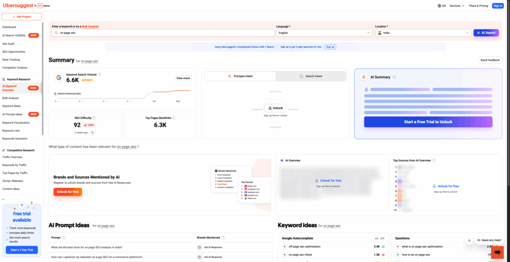 uberuggest keyword tool