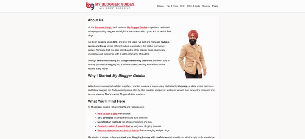 My Blogging Guides About Us Page