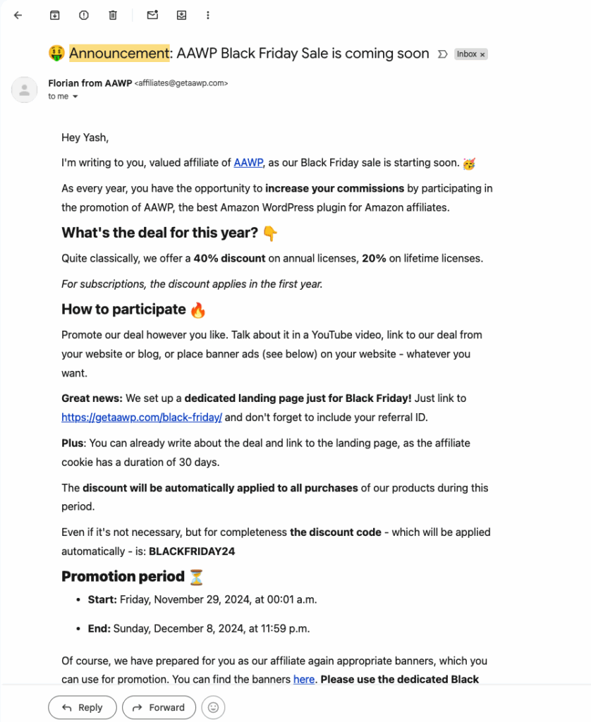 announcement email