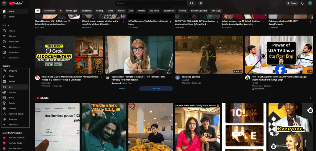 youtube explore page