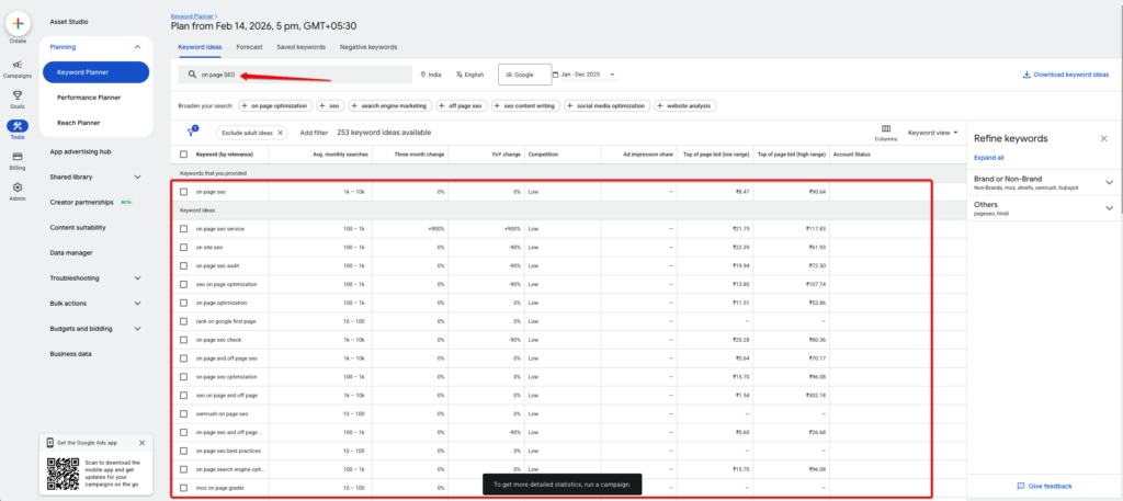 Google keyword planner