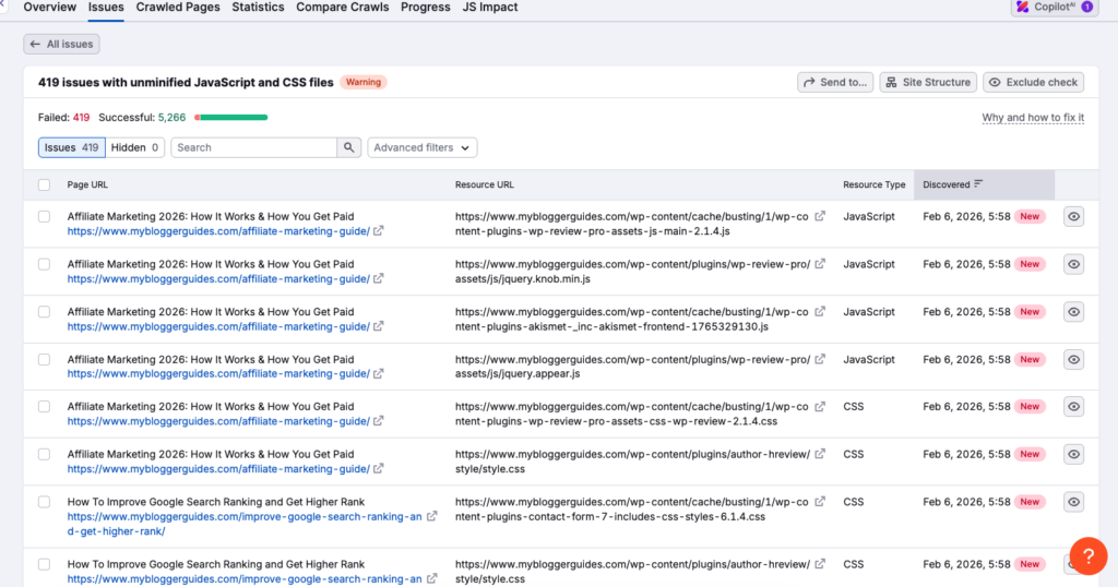 semrush site audit tool orphan pages